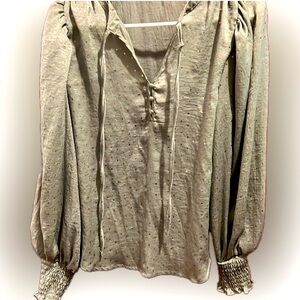 Boutique Mint Green Blouse with Gold Shimmer Dots – Size M